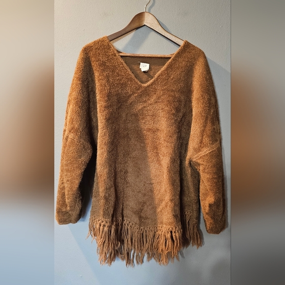 J. Jill Carmel Fringed Oversized Wool/Alpaca Sleeved Poncho Womens Size XL - Picture 1 of 3